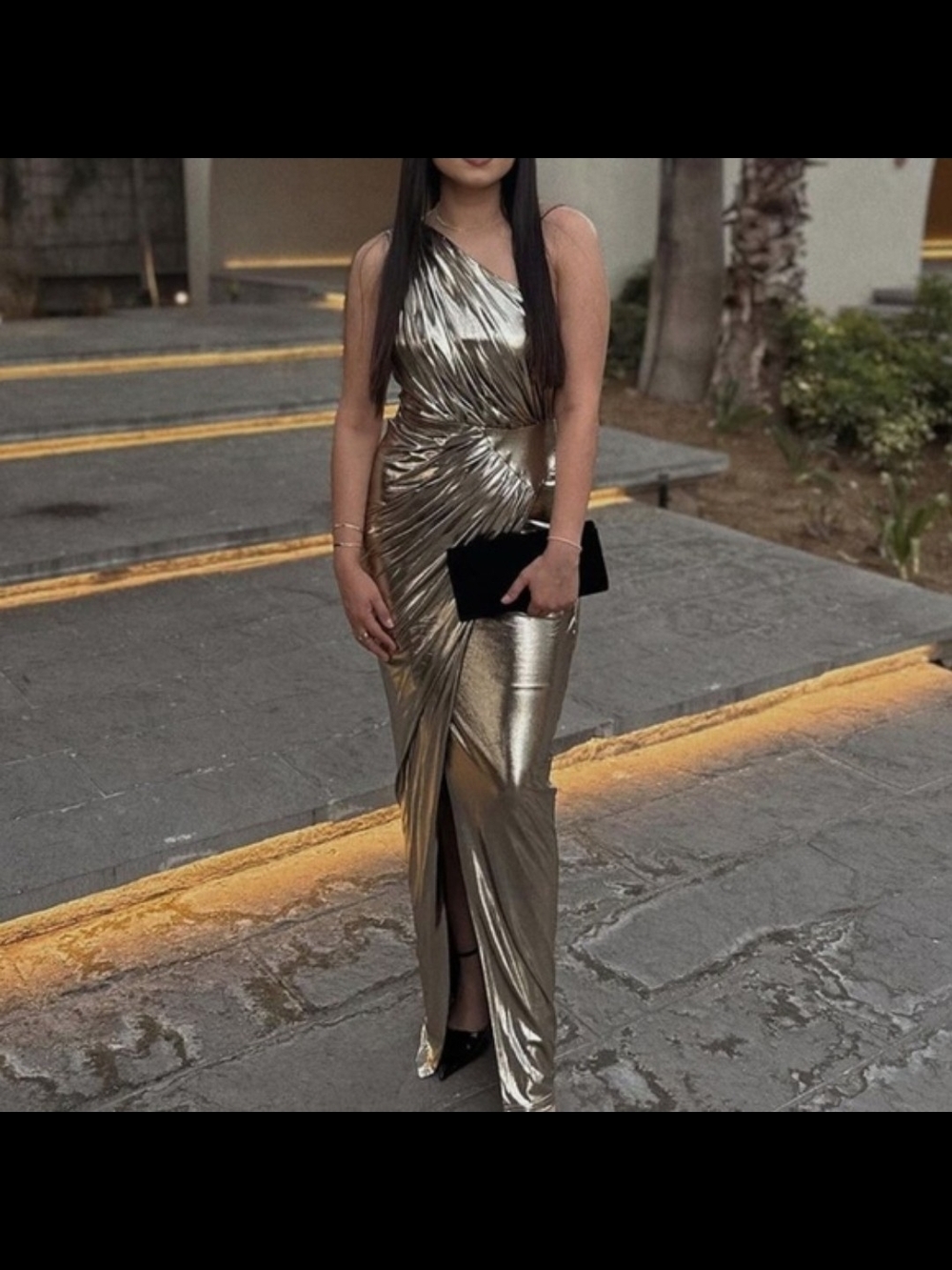 JLUXLABEL One-Shoulder Metallic Gold Evening Gown - Picture 2 of 3